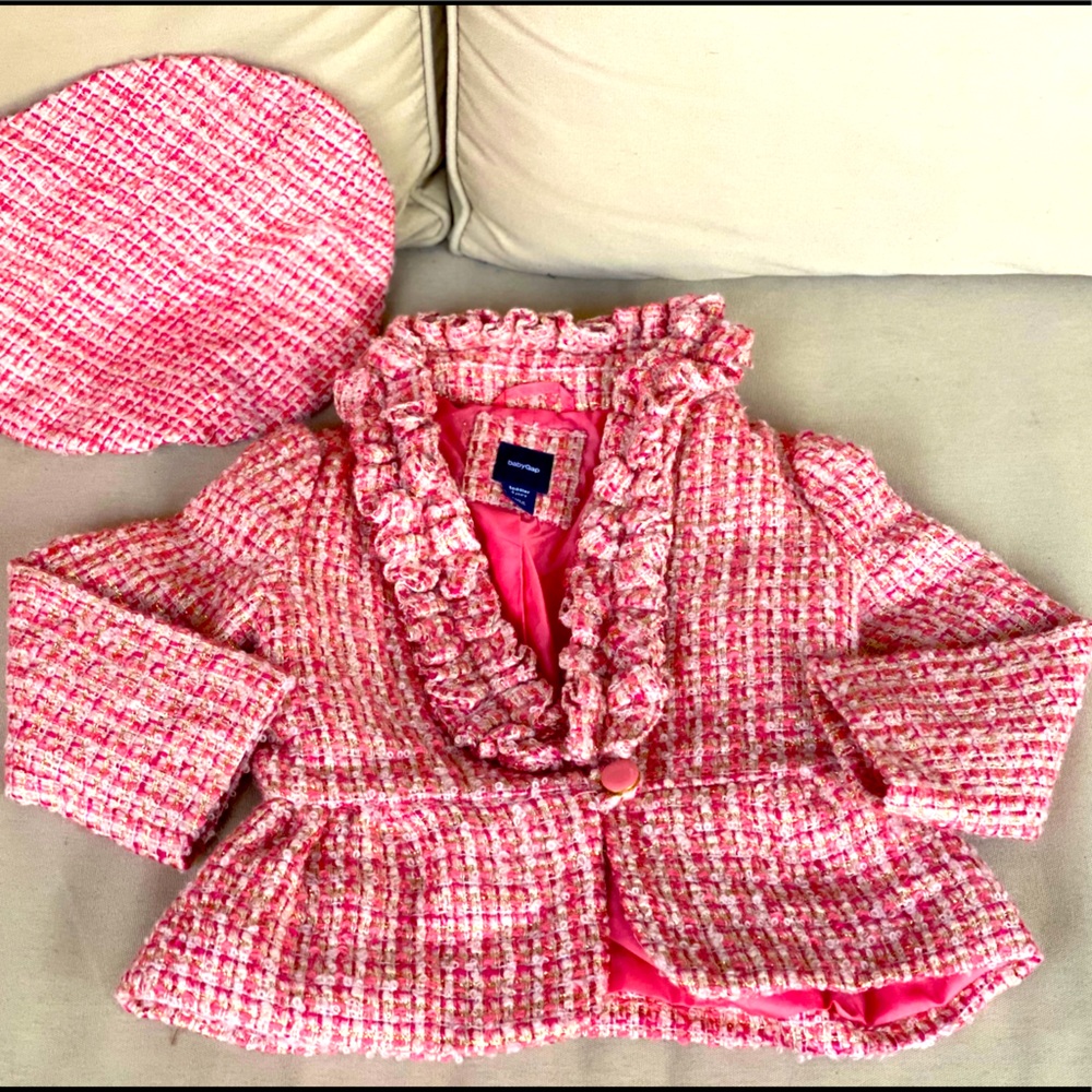 Baby GAP Kids Pink Tweed Ruffle Blazer w/Hat 4/4T - Picture 2 of 11